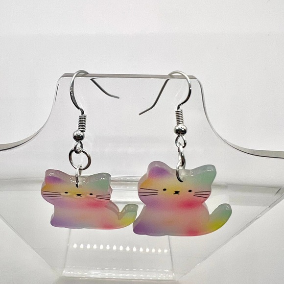 Tye Dye Kitty Cat Earrings - Pastel Earrings - Kitten Earrings - Picture 5 of 10